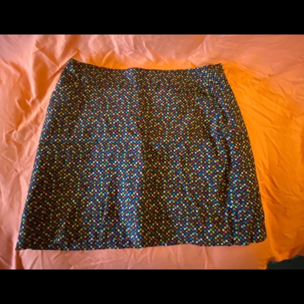 Attyre Black Mini Skirt with Blue, Green & Purple Dot Print